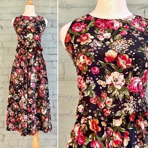 Vintage Floral Sleeveless Midi Dress